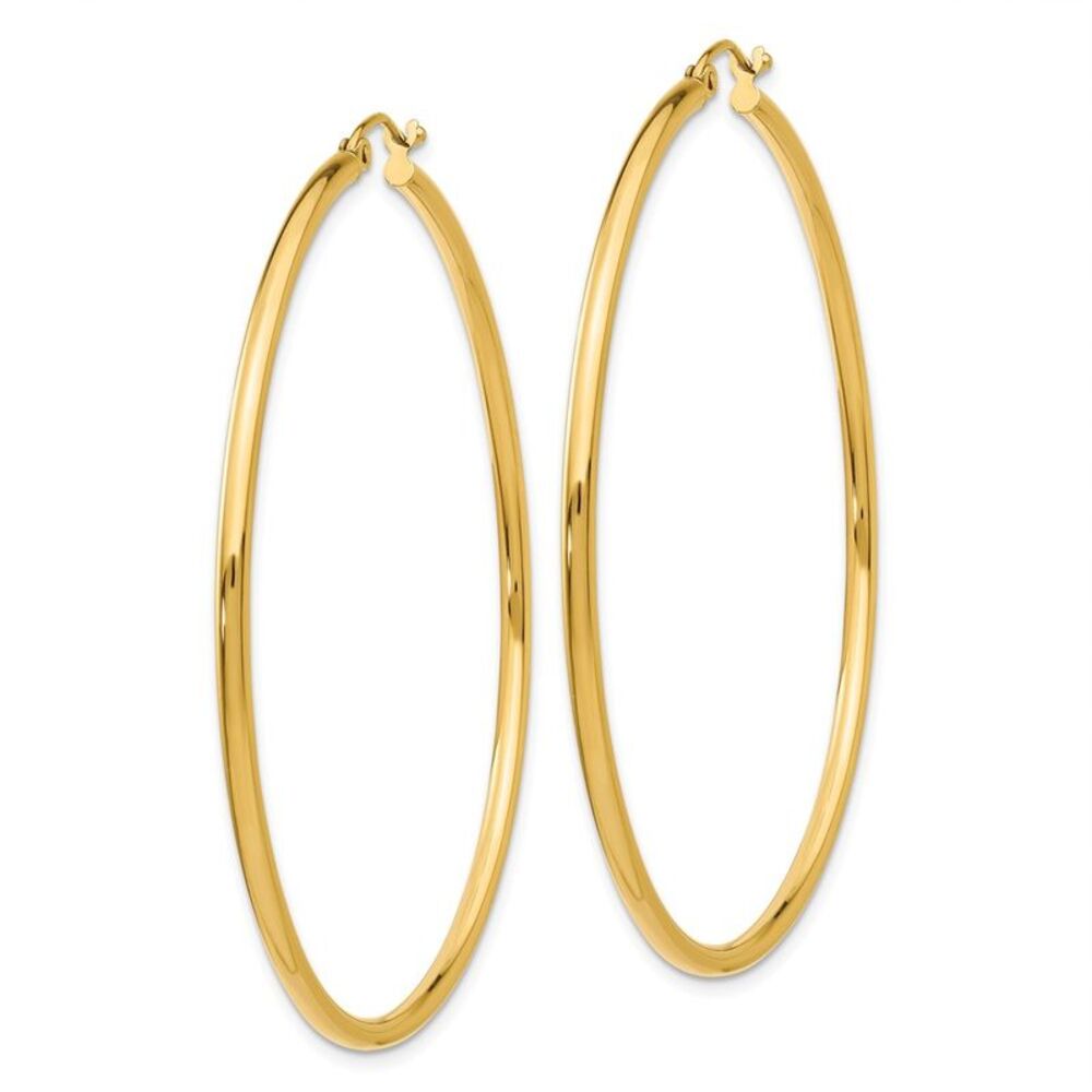 2mm, 14k Yellow Gold Classic Round Hoop Earrings, 55mm (2 1/8 Inch) - Picture 2 of 5